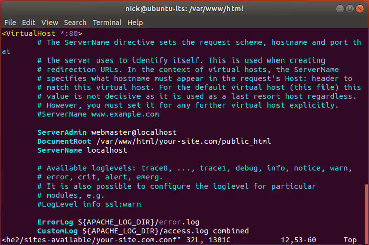 Ubuntu Bionic Apache Configuration LAMP