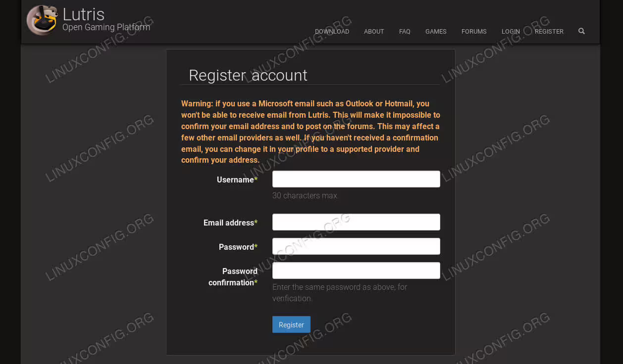 Register for Lutris