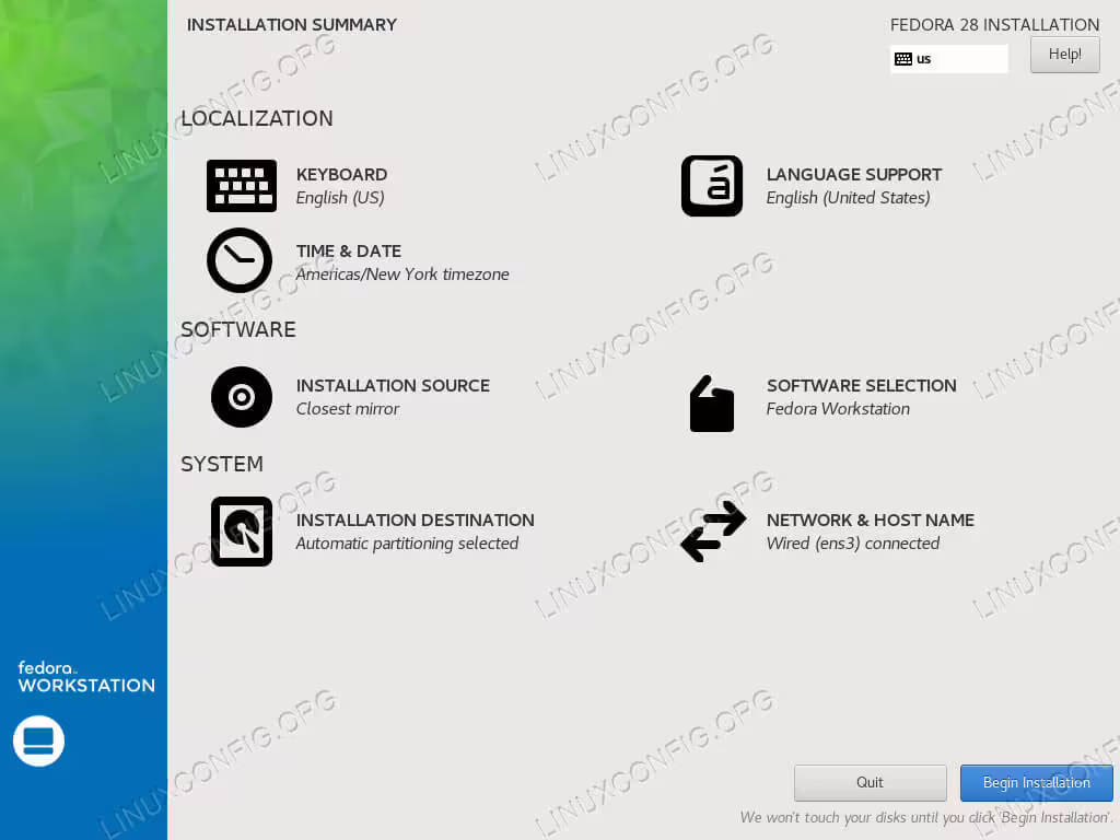 Fedora 28 Installer