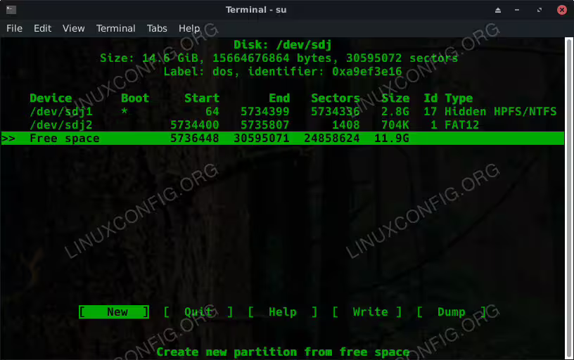 Kali CFdisk Create Partition