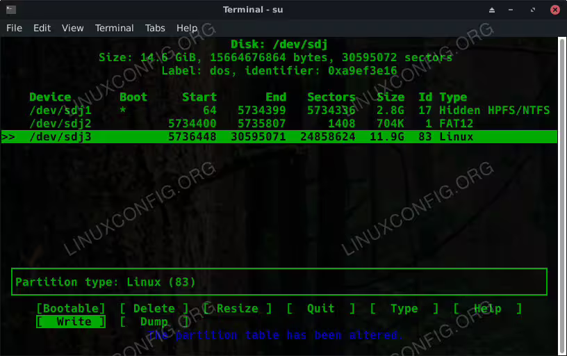Kali CFdisk New Partition