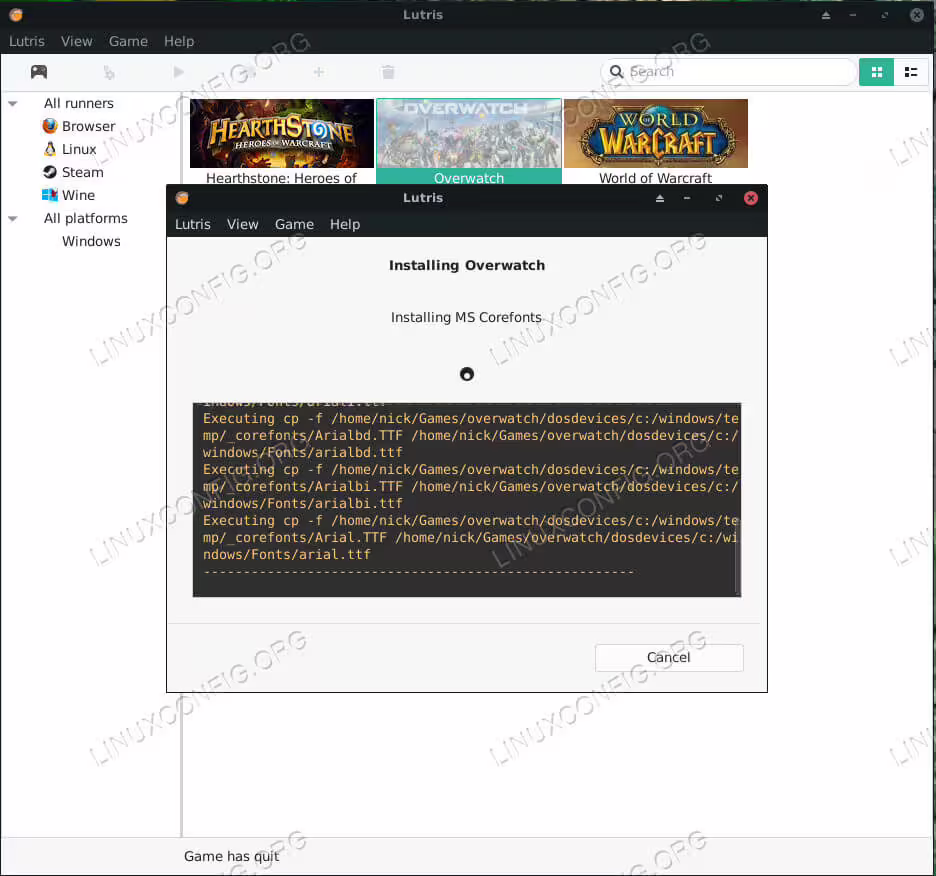 Ubuntu Lutris Installing Overwatch