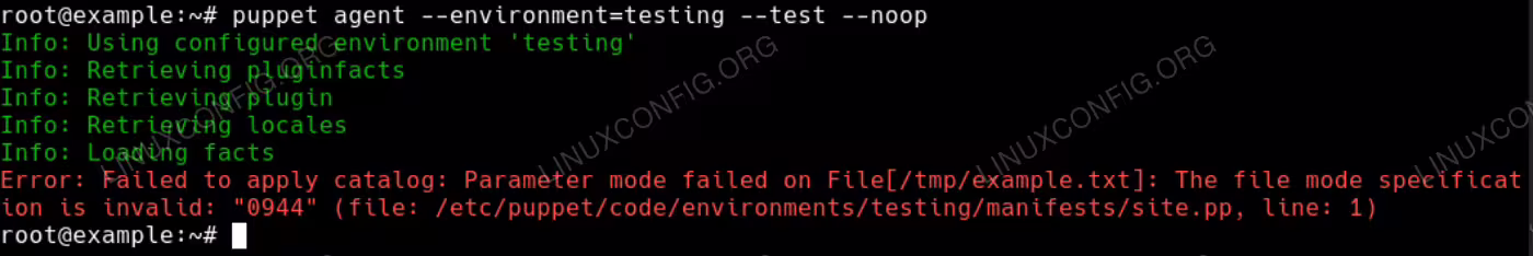 Image showing a Puppet sync error message