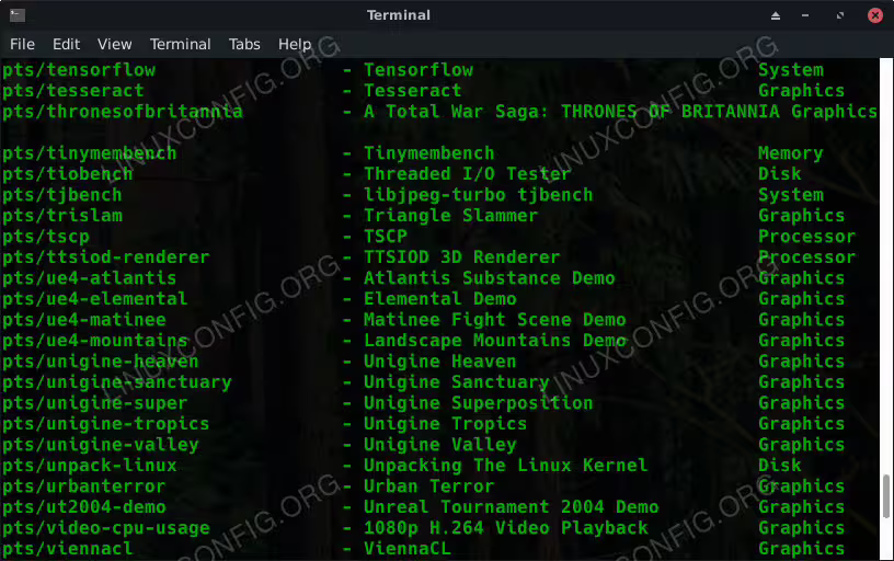 Phoronix Test Suite List Tests