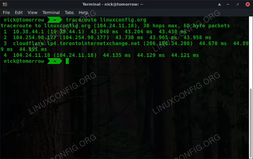 Traceroute To LinuxConfig
