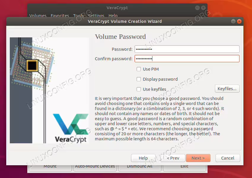 VeraCrypt choose password