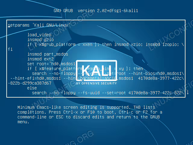Enter GRUB edit mode
