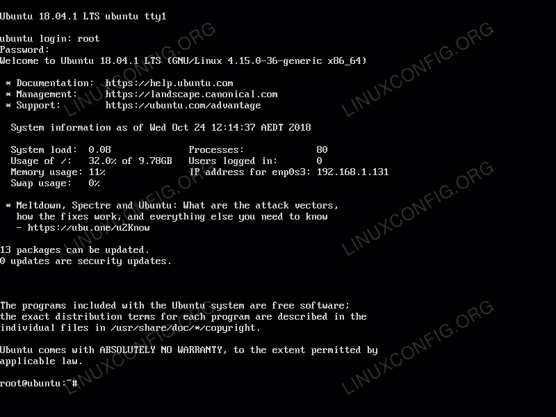 TTY console resolution on Ubuntu 18.04 Server virtual machine