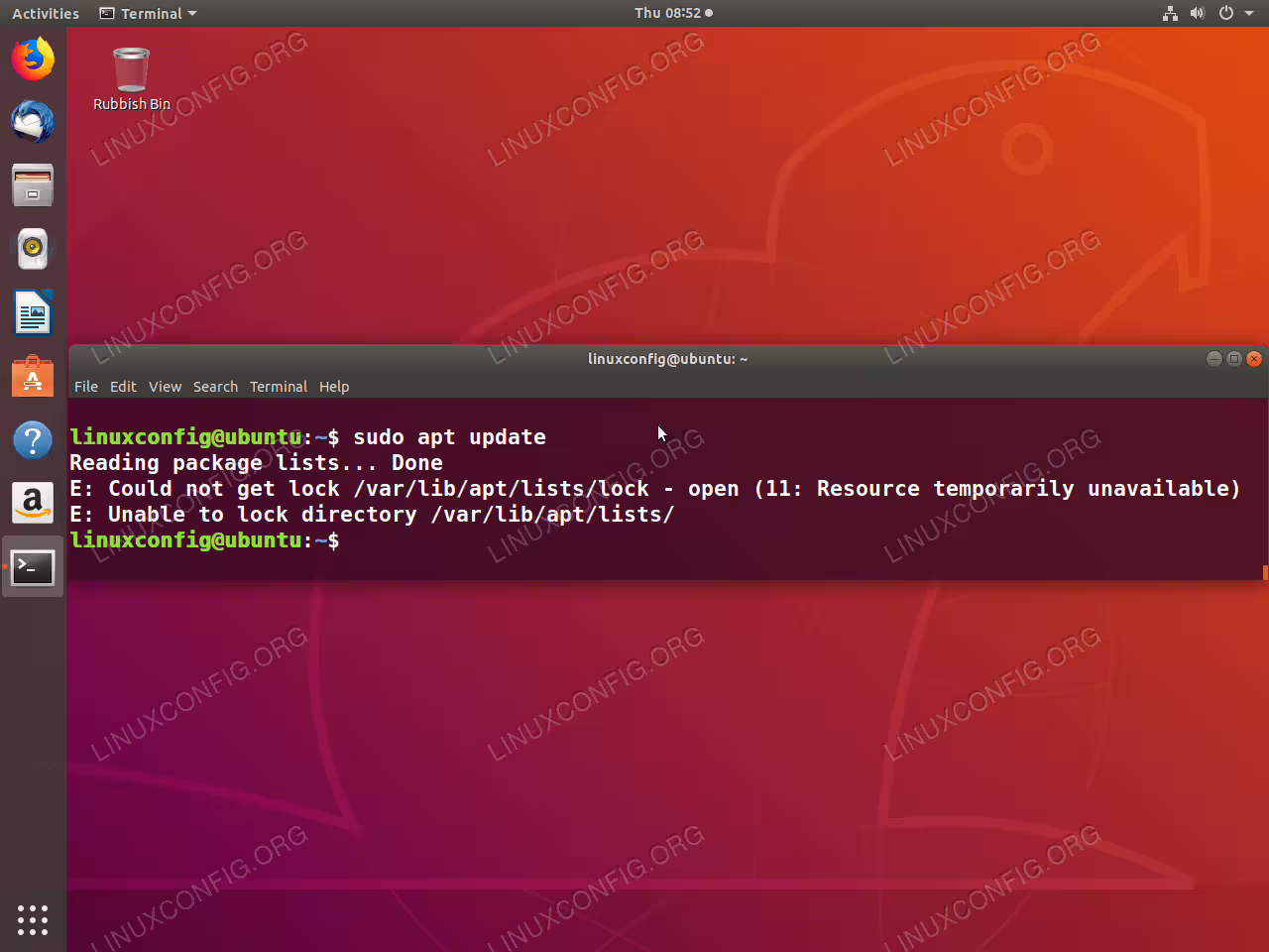 E: Could not get lock /var/lib/apt/lists/lock – open (11: Resource temporarily unavailable)