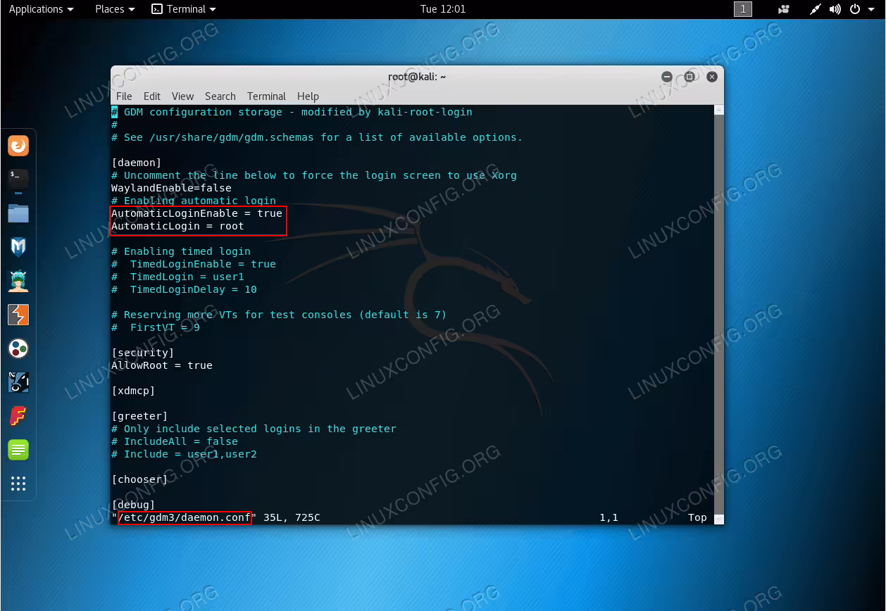 Kali Linux autologin configuration