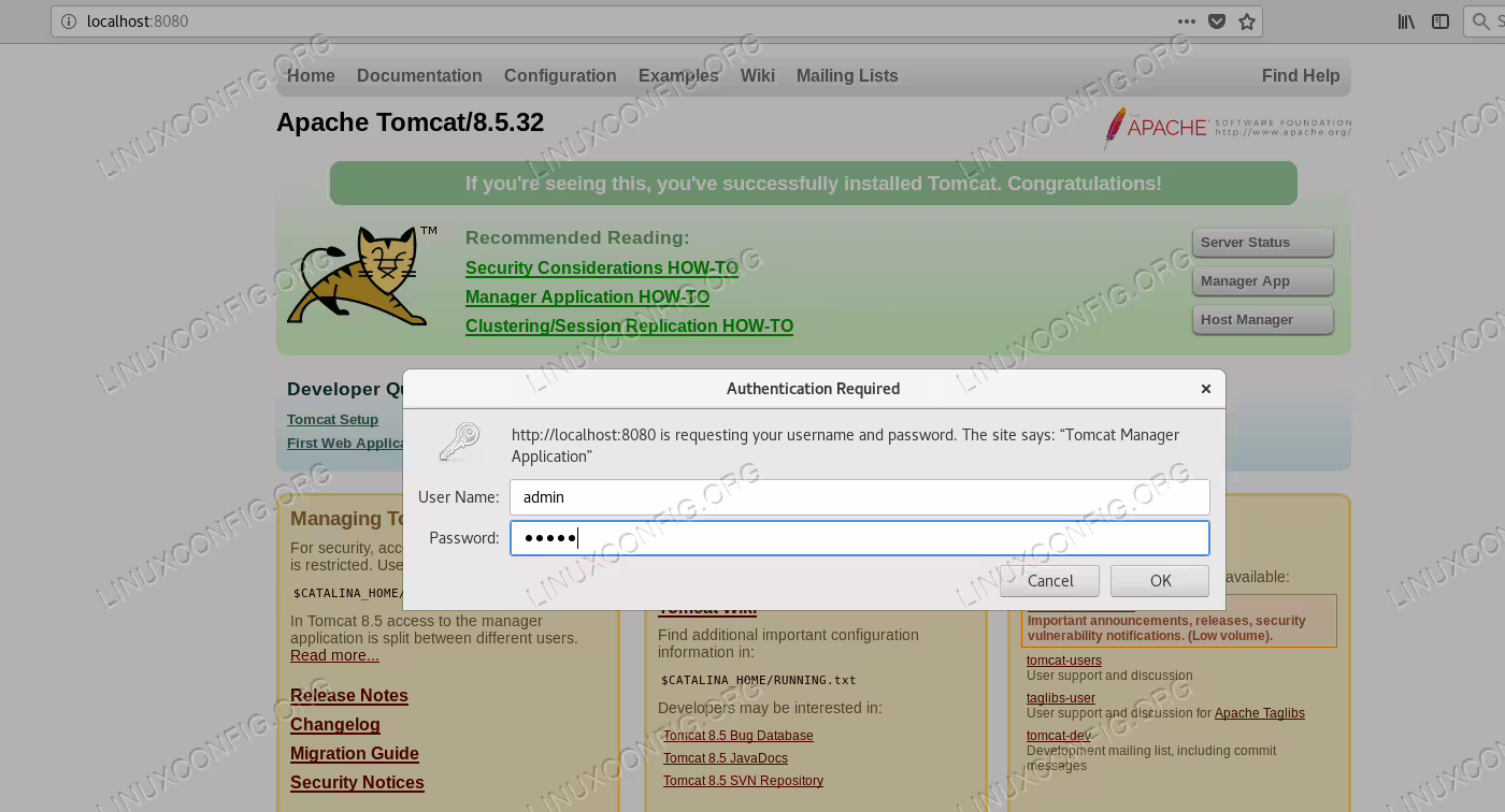 Logging into Tomcat Manager Application