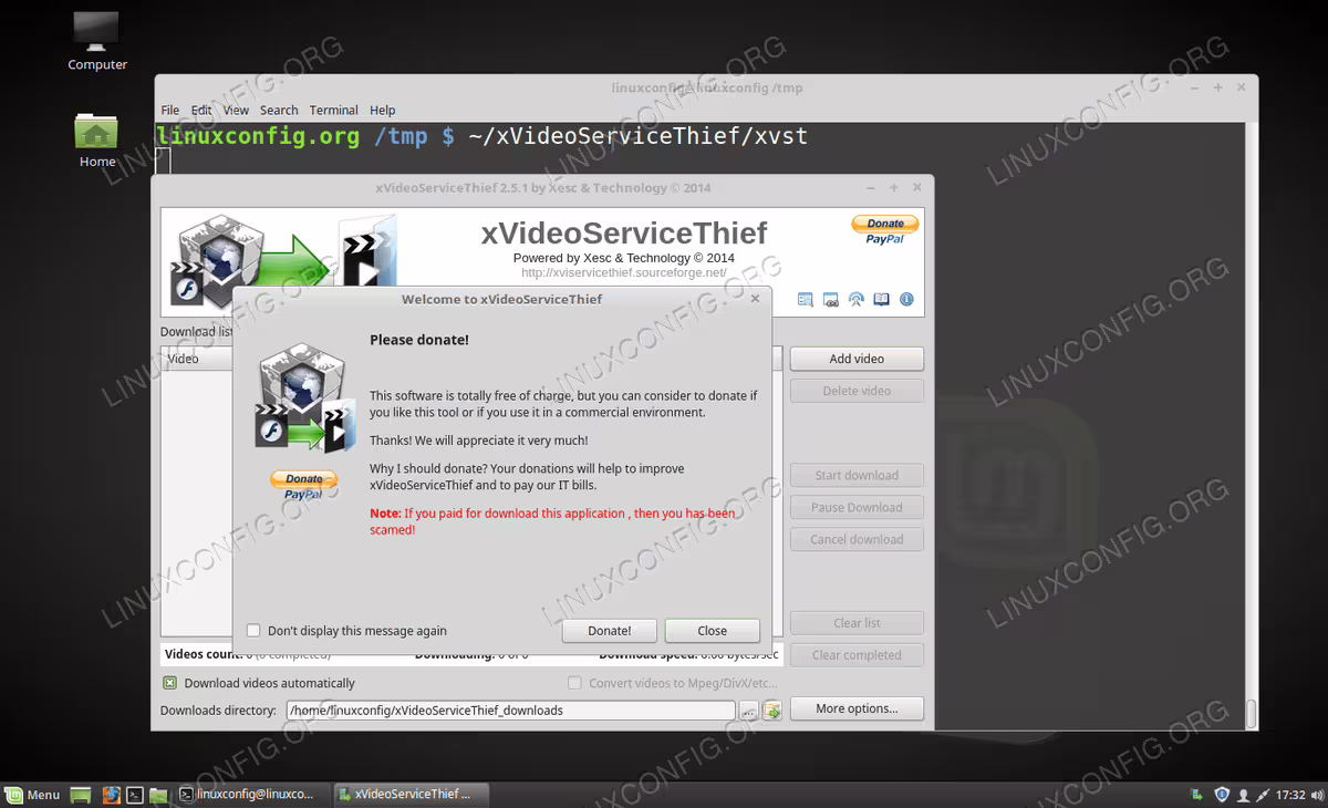 Start xVideoThief Program on Linux Mint