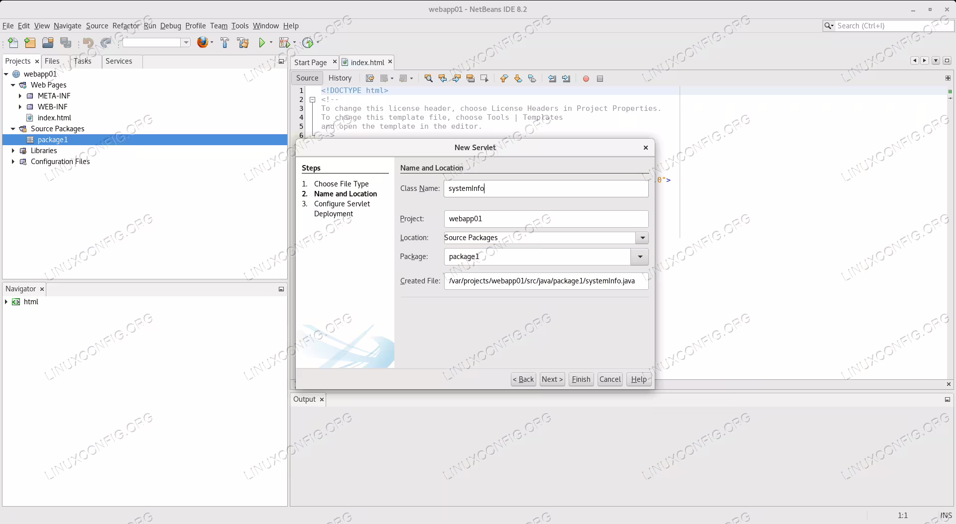 Naming the new servlet in Netbeans