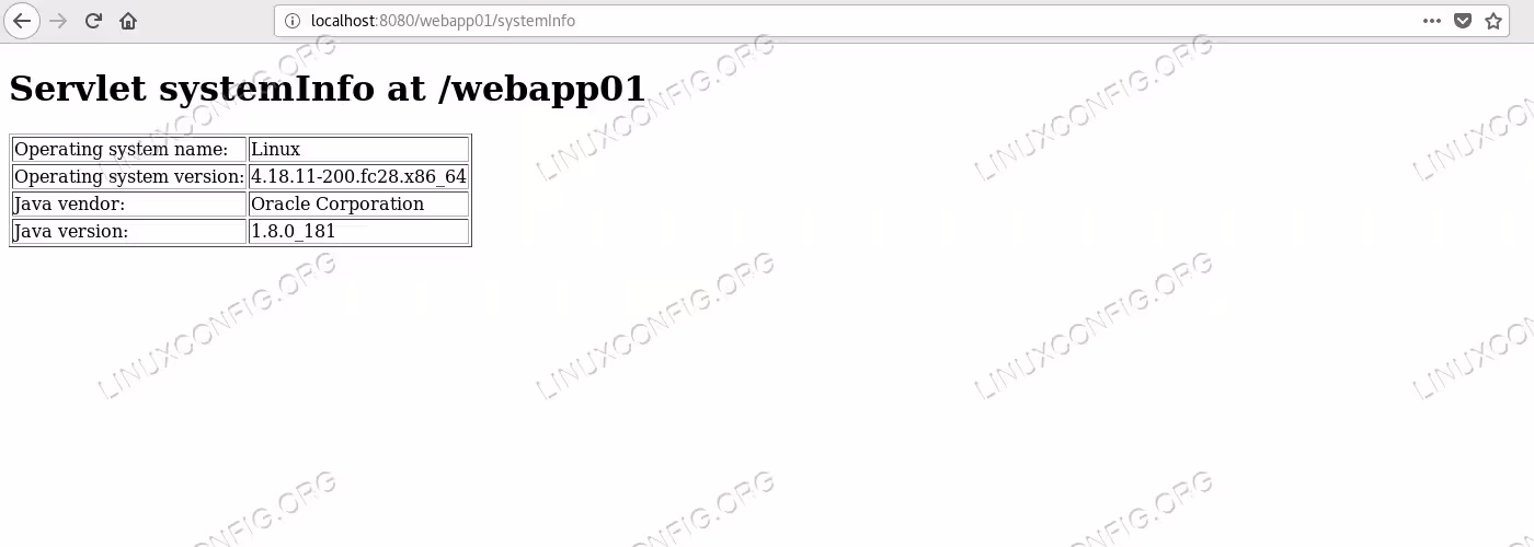 Connecting to example servlet