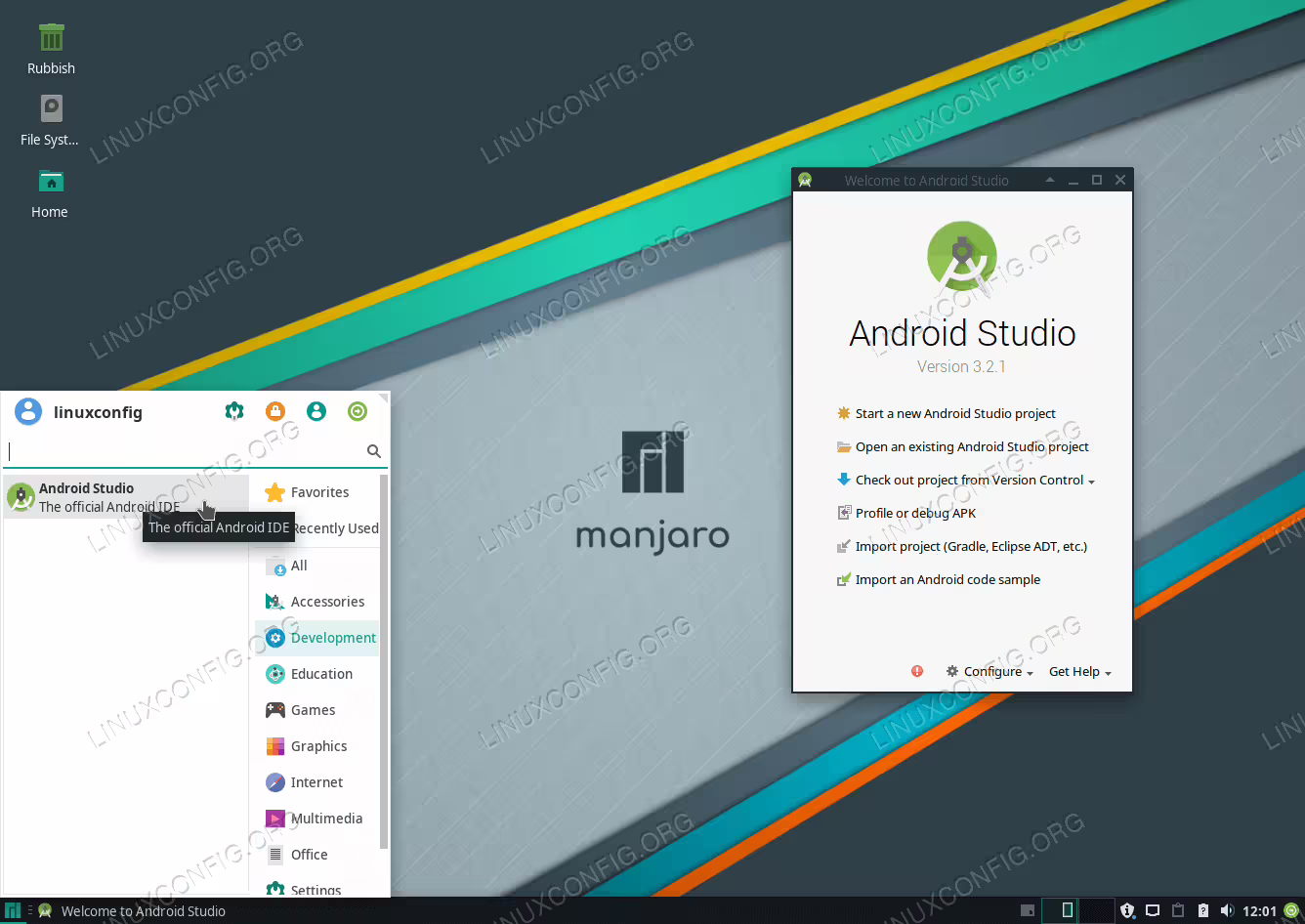 Successful Android Studio installation on Manjaro 18 Linux