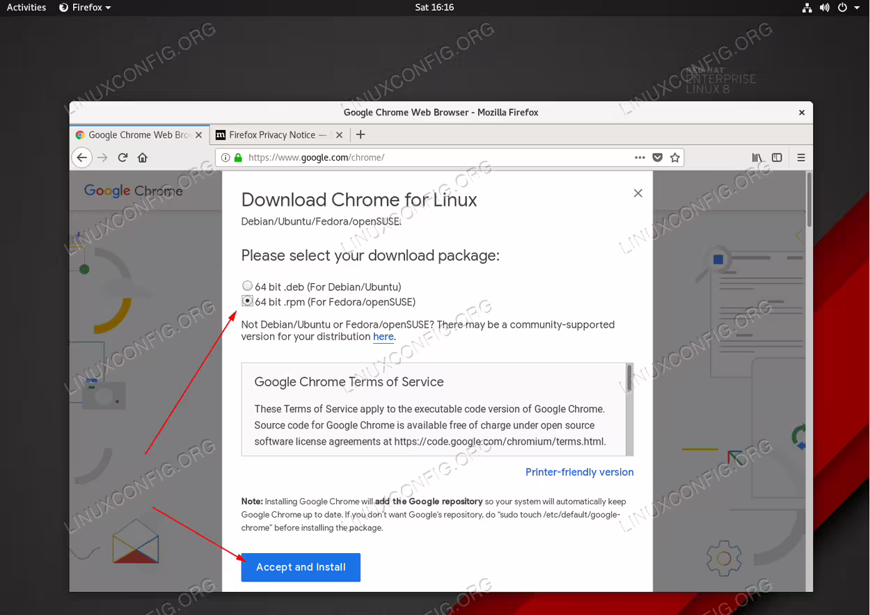 Download the Google Chrome RPM package