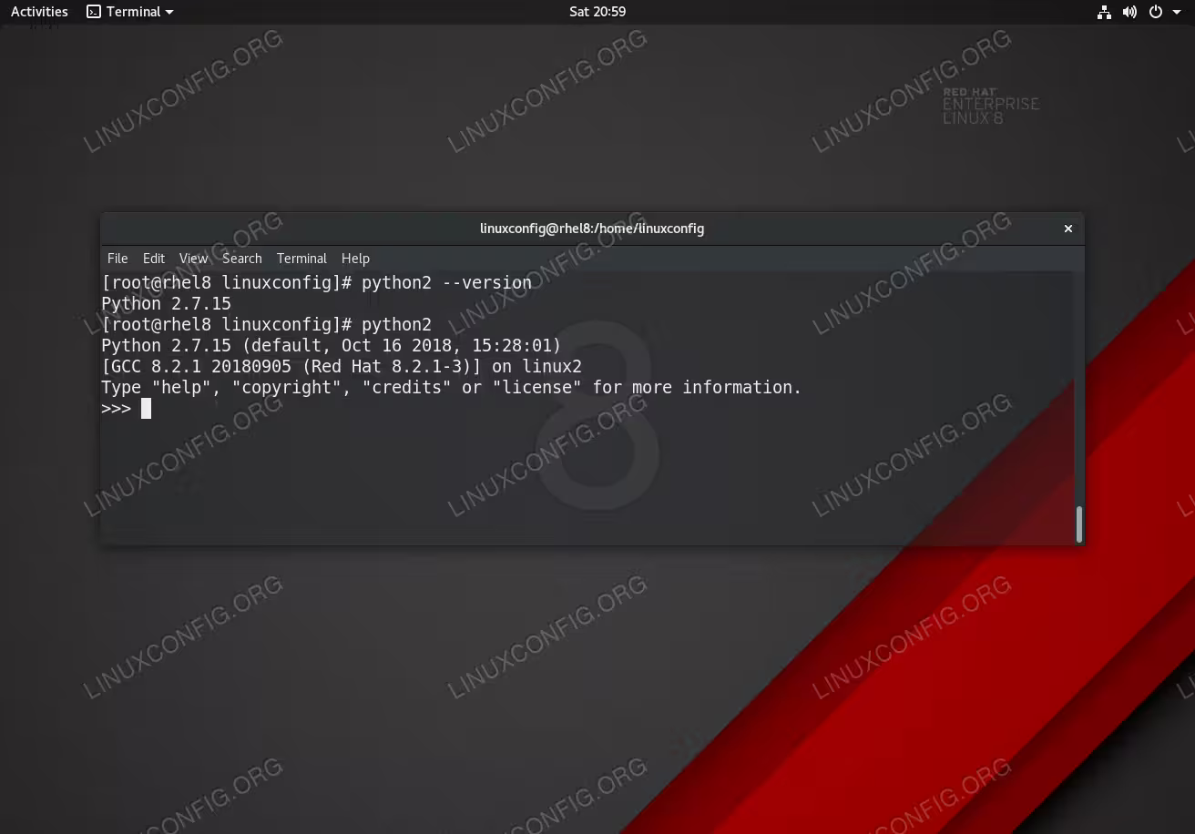 Python 2 installation on Red Hat Enterprise Linux 8.