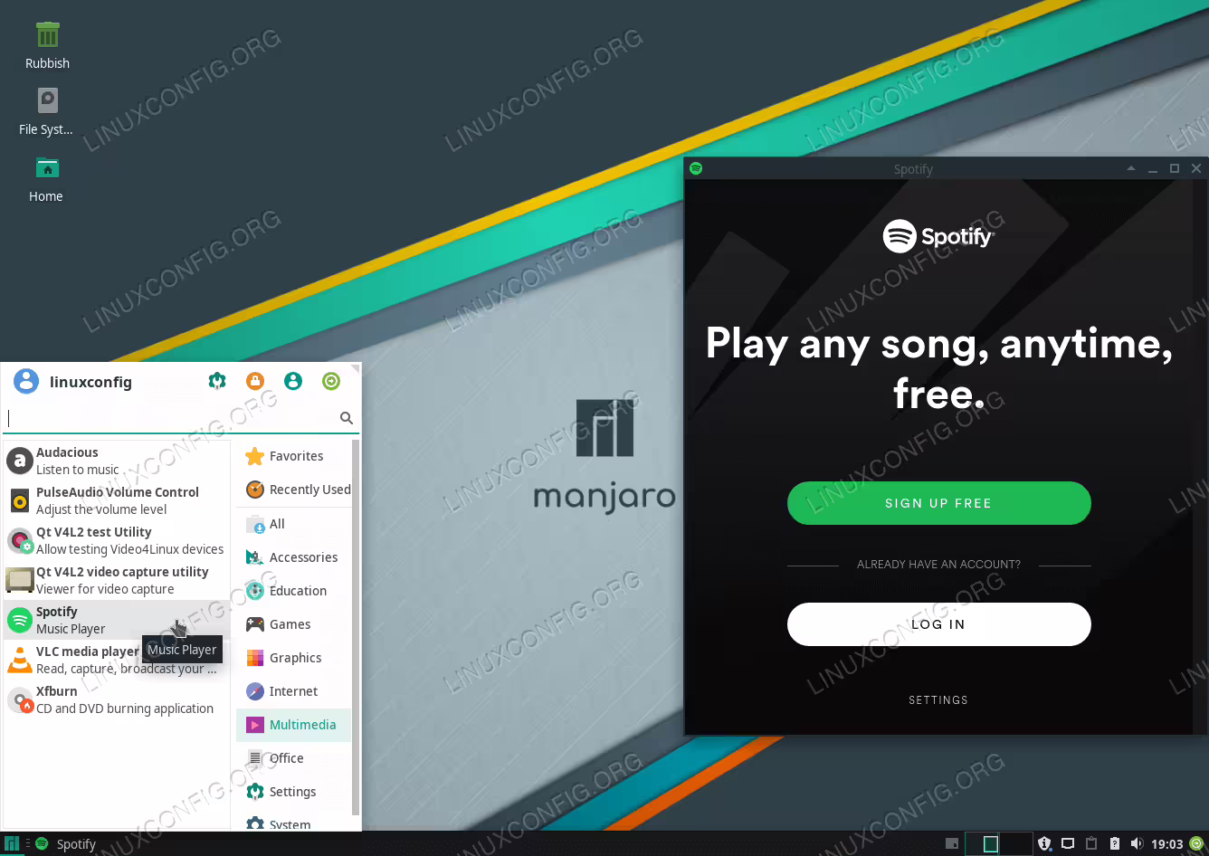 Installed Spotify on Manjaro 18 Linux
