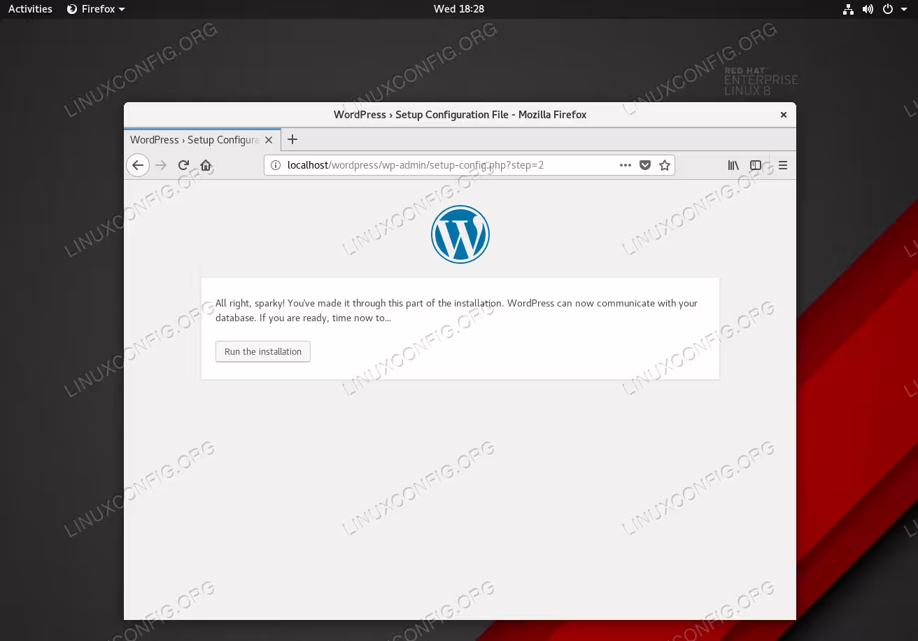 Start WordPress installation.