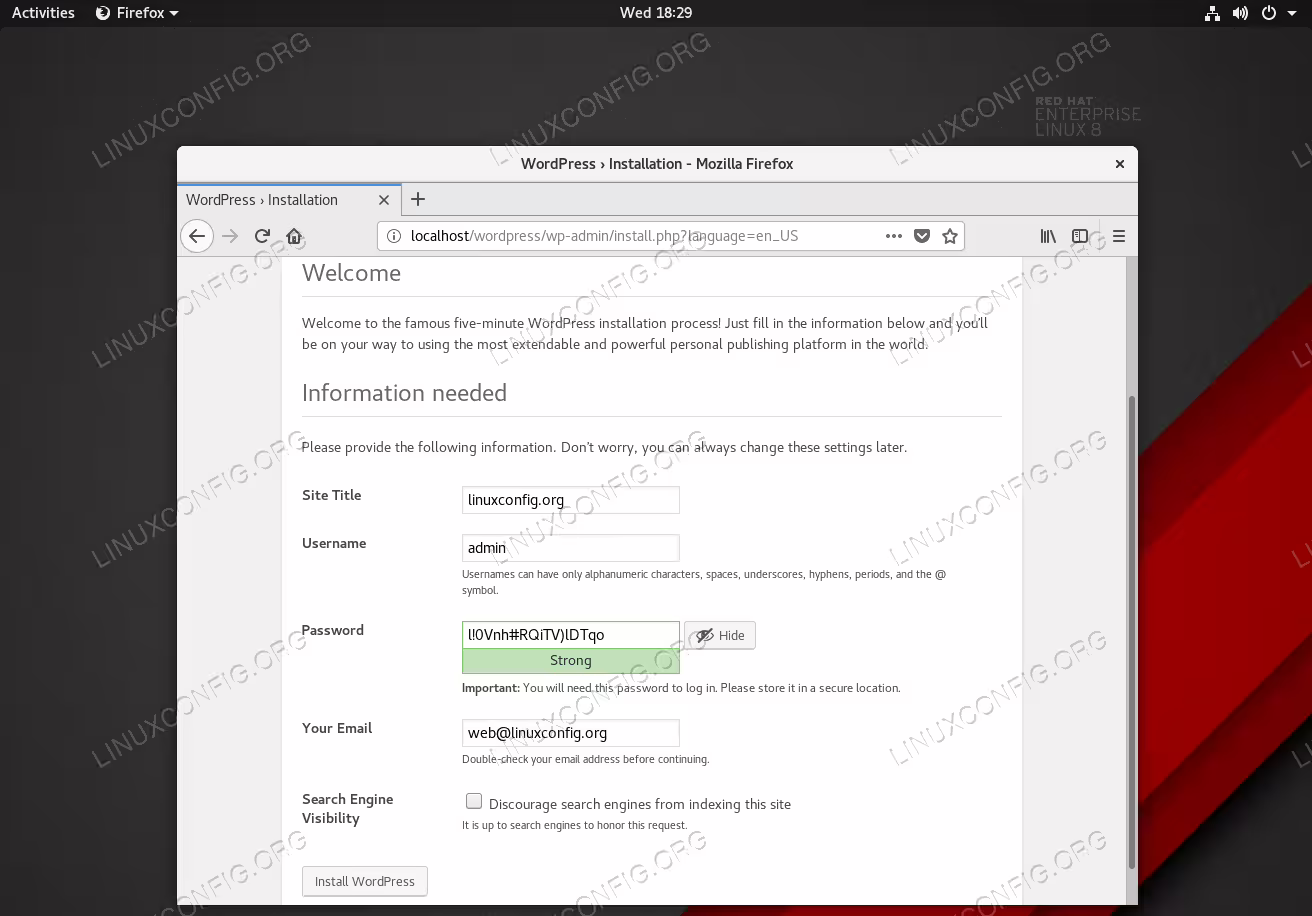Provide the requested information by the WordPress wizard.