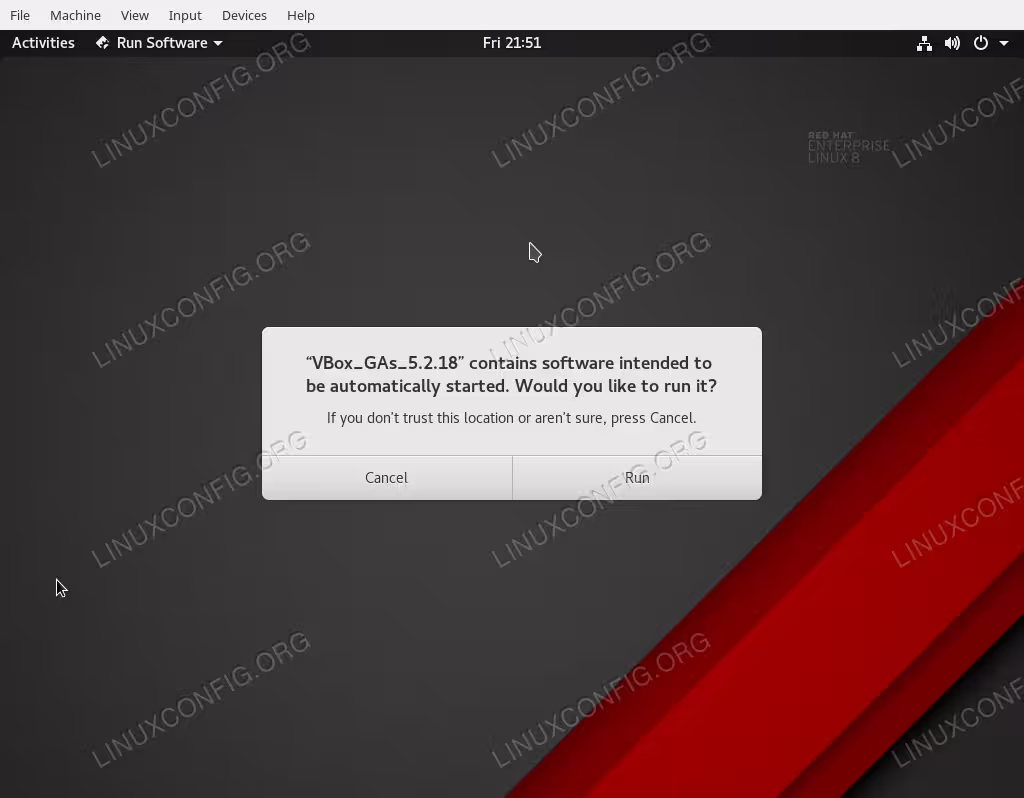 Begin the Virtualbox guest additions installation