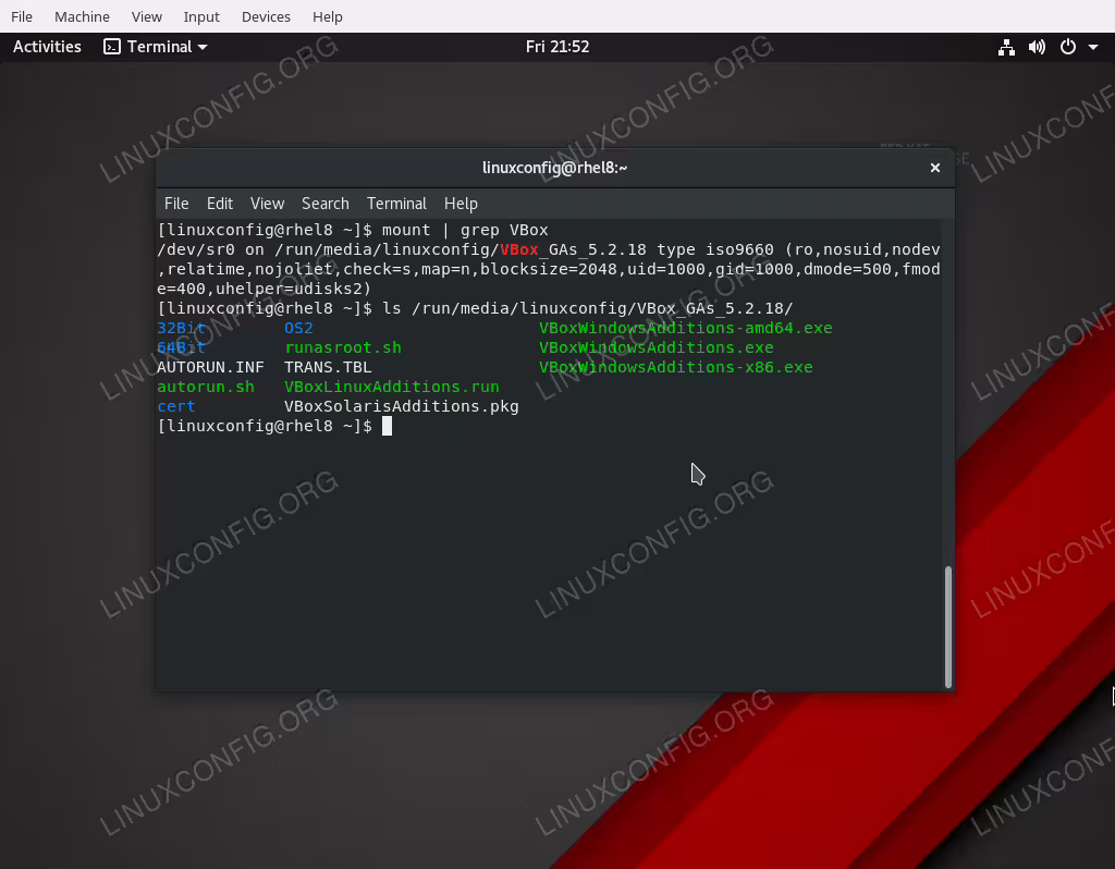 Mounted Virtualbox guest additions ISO location