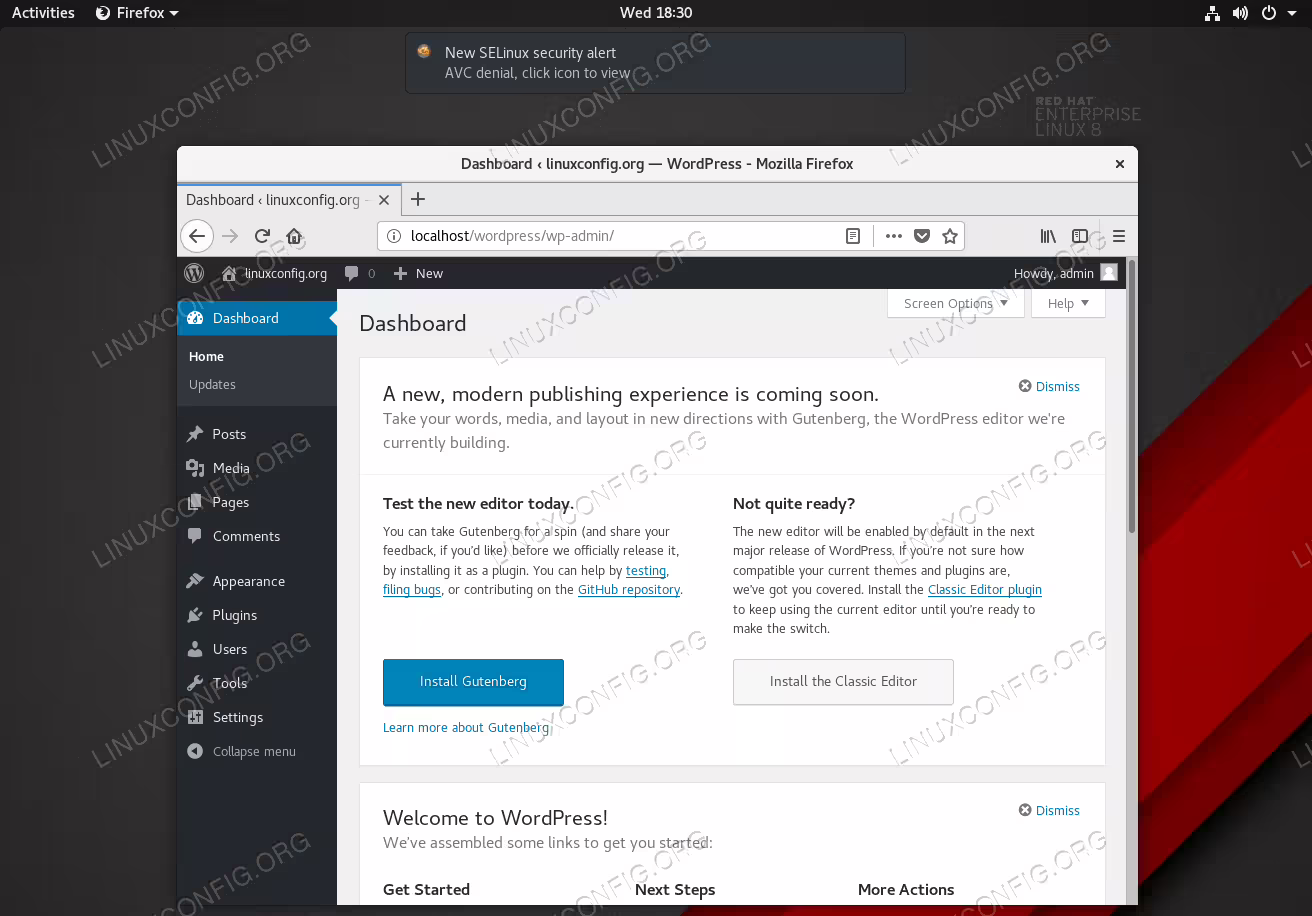 WordPress admin back-end.
