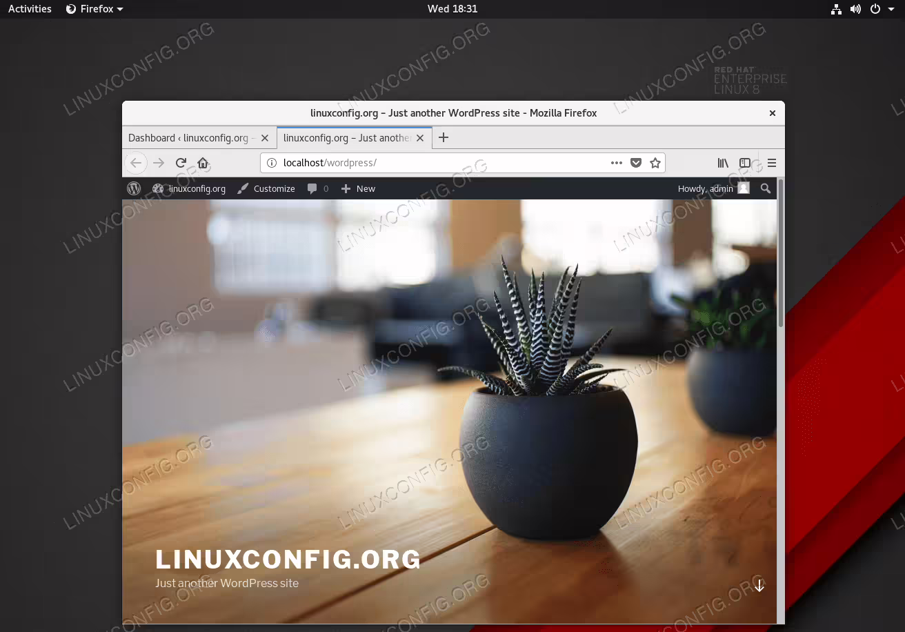 Installed WordPress on Red Hat Enterprise Linux 8 Server/Workstation.