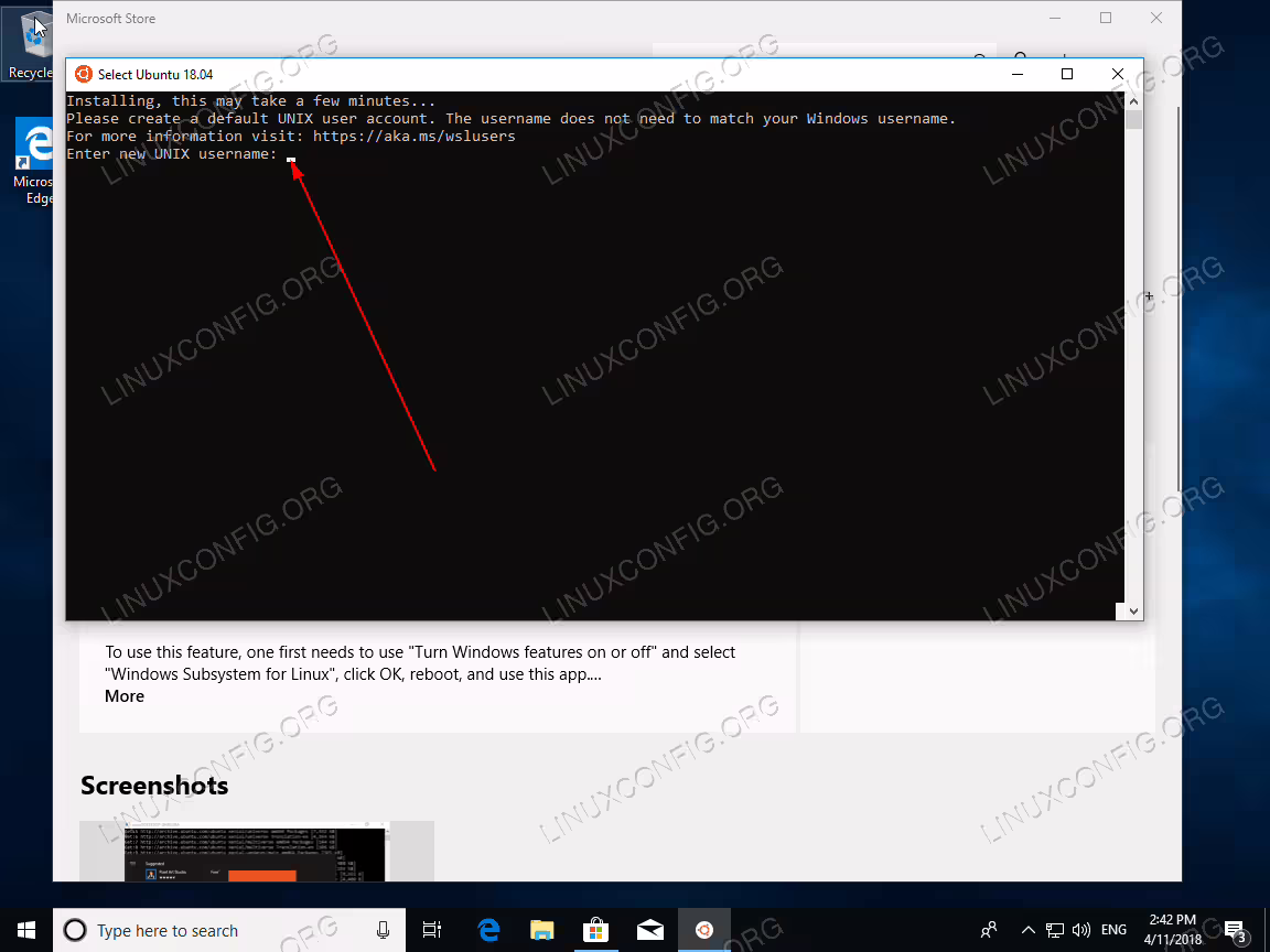 Ubuntu 18.04 on Windows 10 installation successful