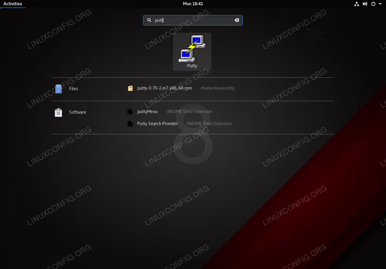 Launch PuTTY on RHEL 8 / CentOS 8 Linux Workstation.