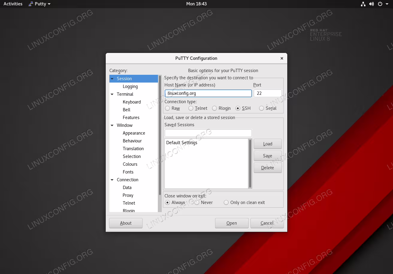 Installed PuTTY on Red Hat Enterprise Linux 8.