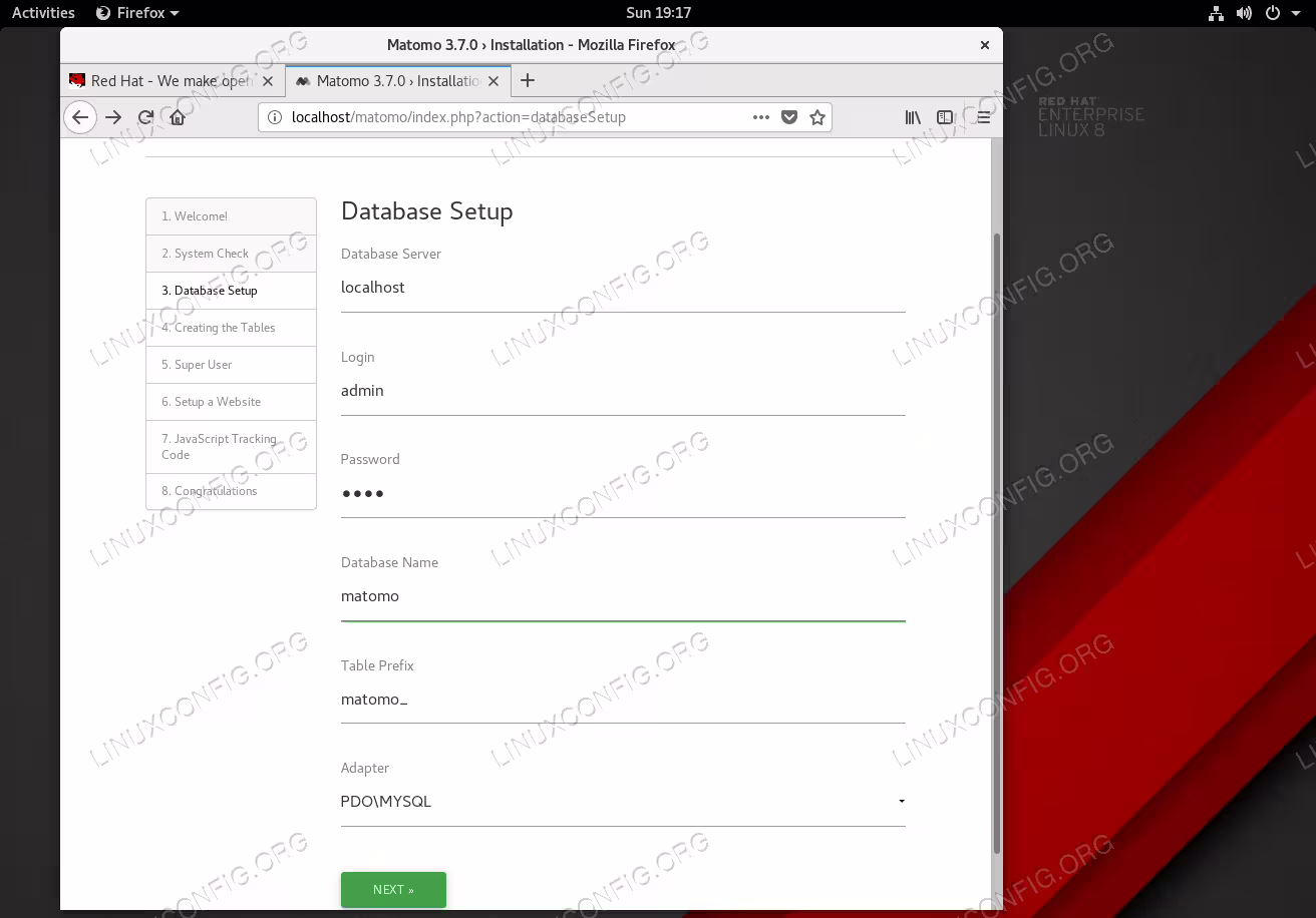 Configure matomo database