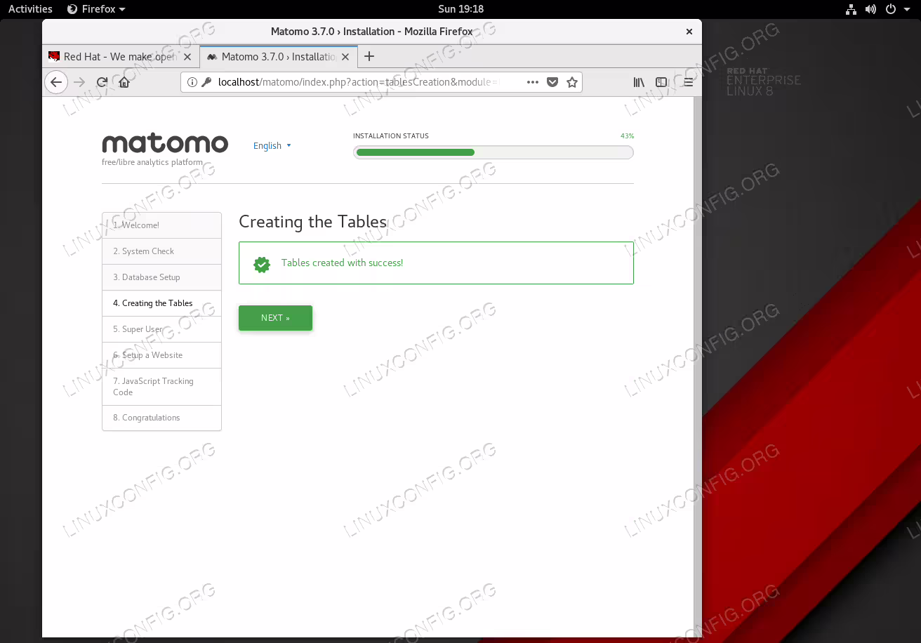 Create matomo tables.