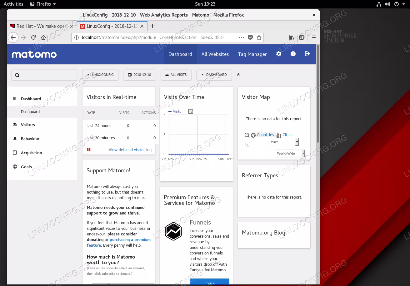 Installed Matomo (Piwik) on Red Hat Enterprise Linux 8 Server/Workstation.