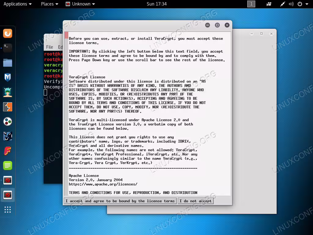 Accept the VeraCrypt License on Kali Linux