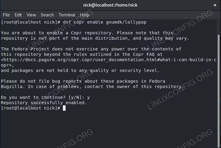Enable Lollypop Copr on Fedora