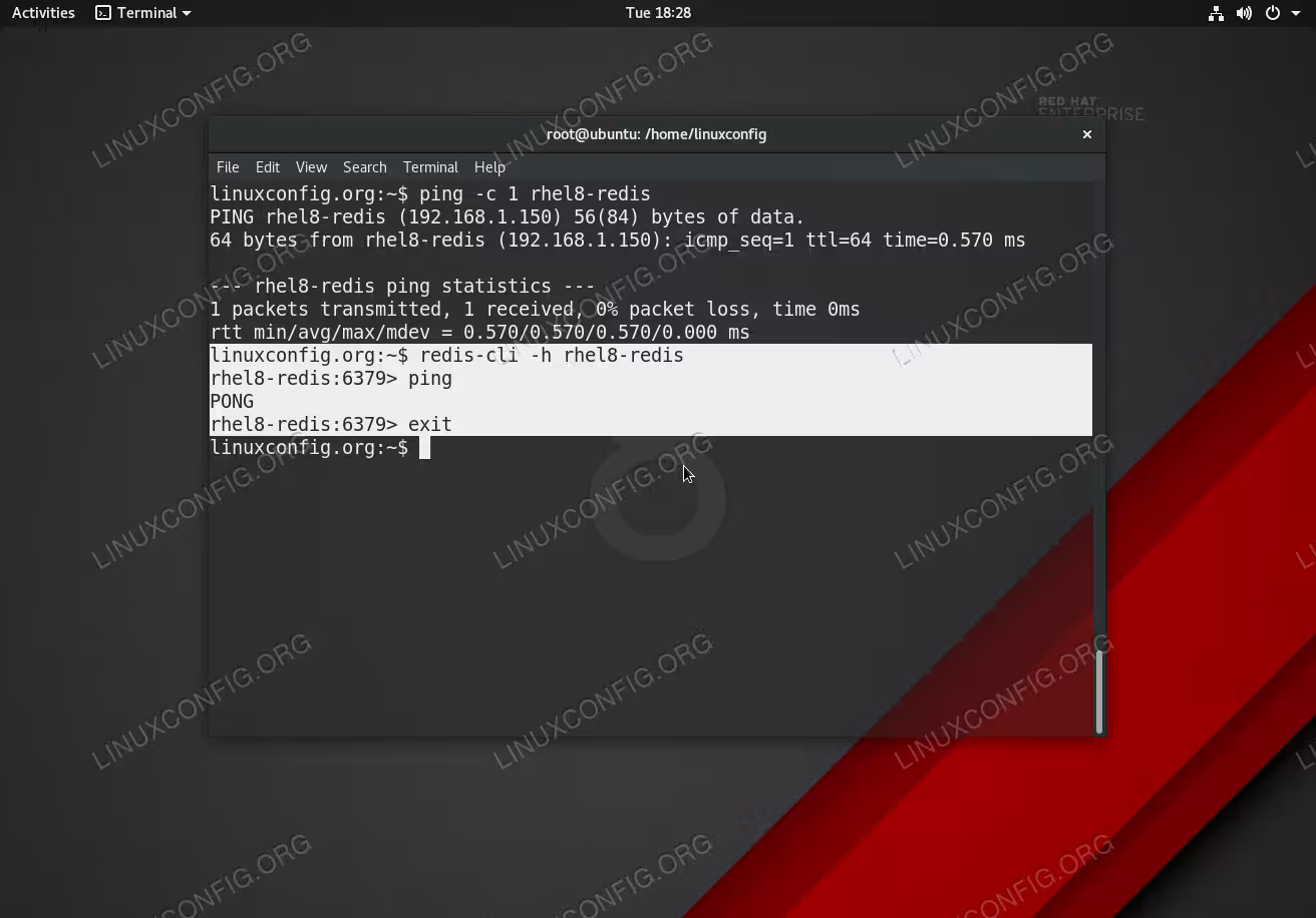 Connection to remote Redis server installed on RHEL 8 / CentOS 8