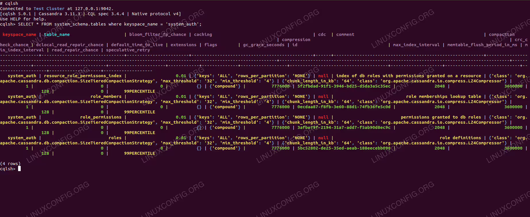 Querying system tables in Cassandra on RHEL 8