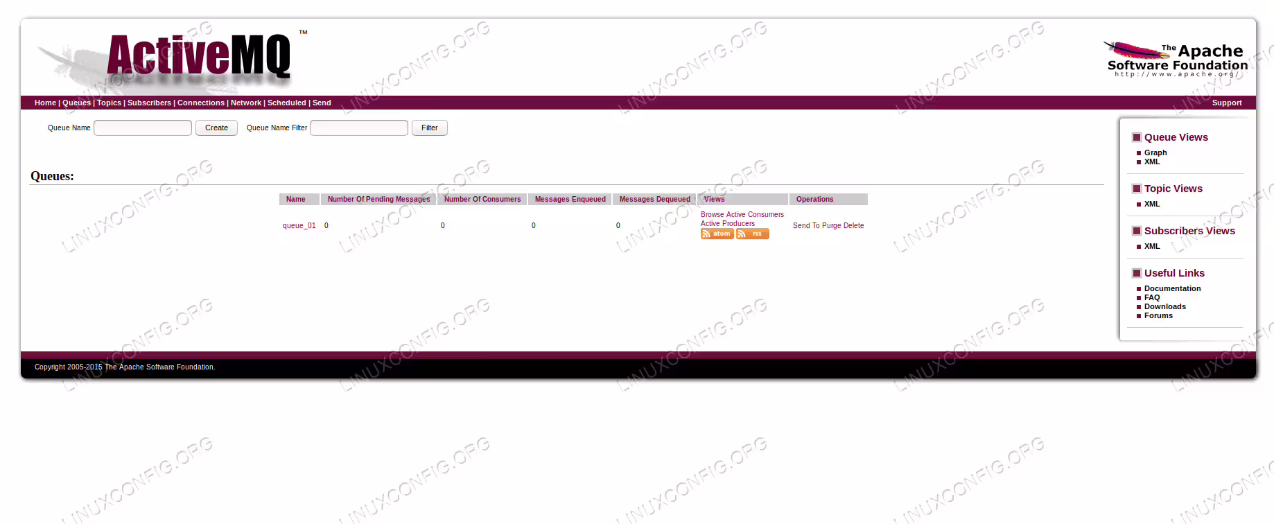 ActiveMQ queues list with example queue.