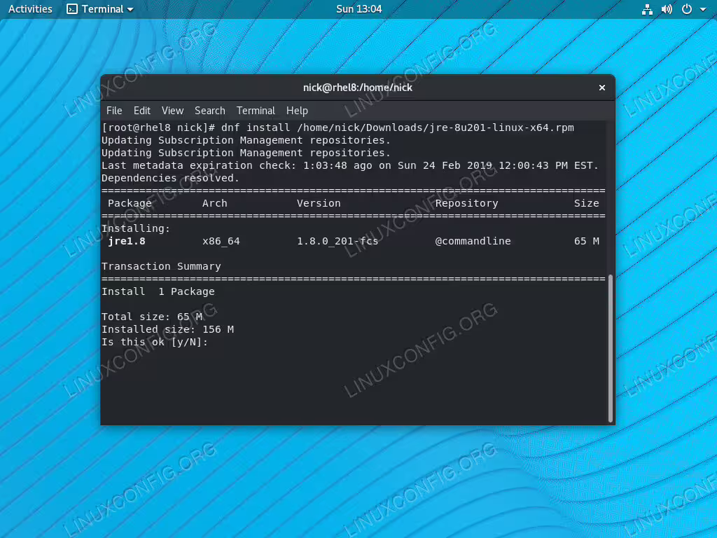 Install Java 8 JRE on RHEL 8