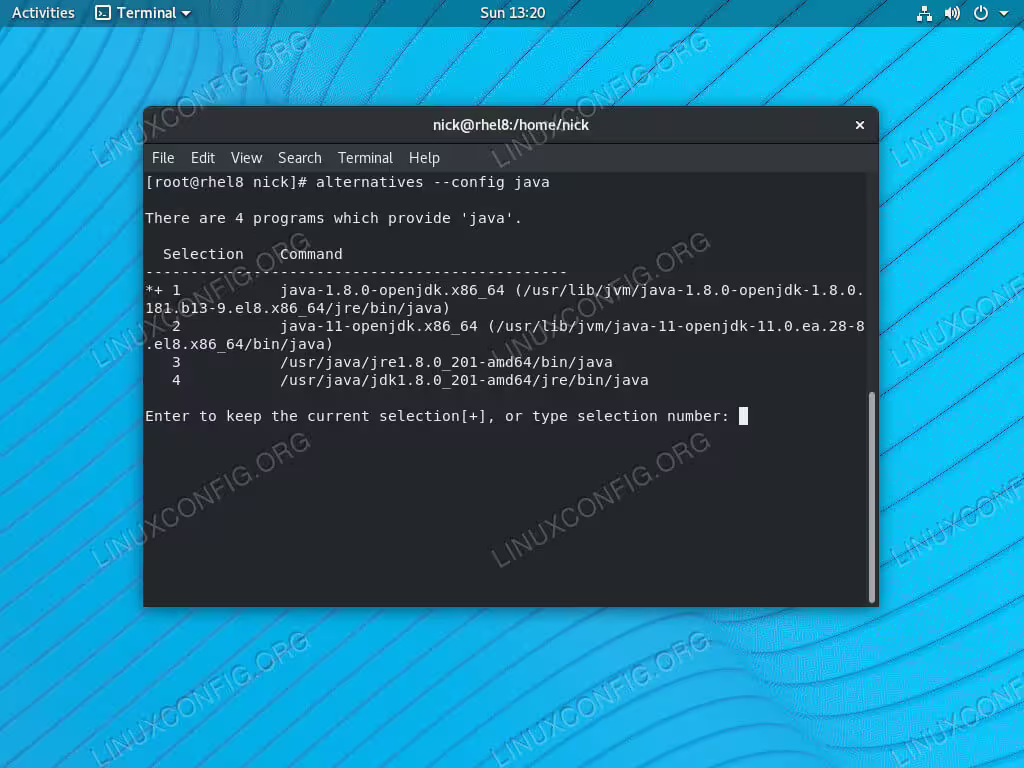 Switch Java Version on RHEL 8