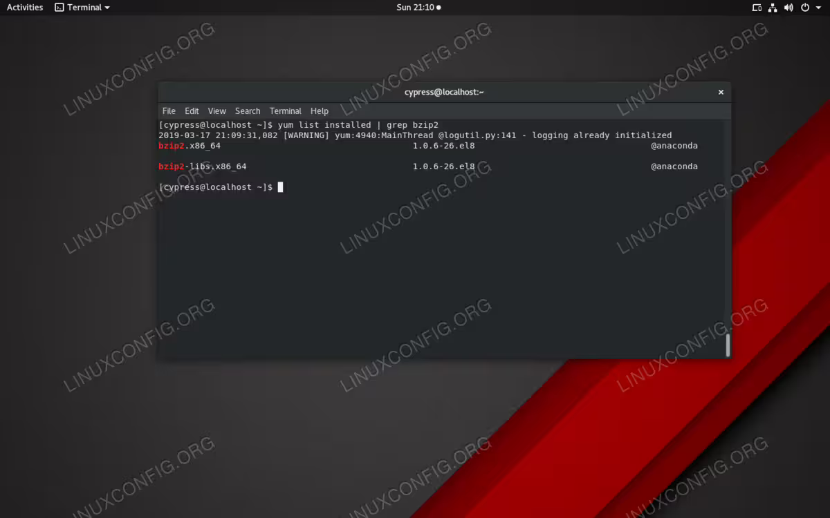 You can use yum to search for a package and grep for a certain package using a pipe