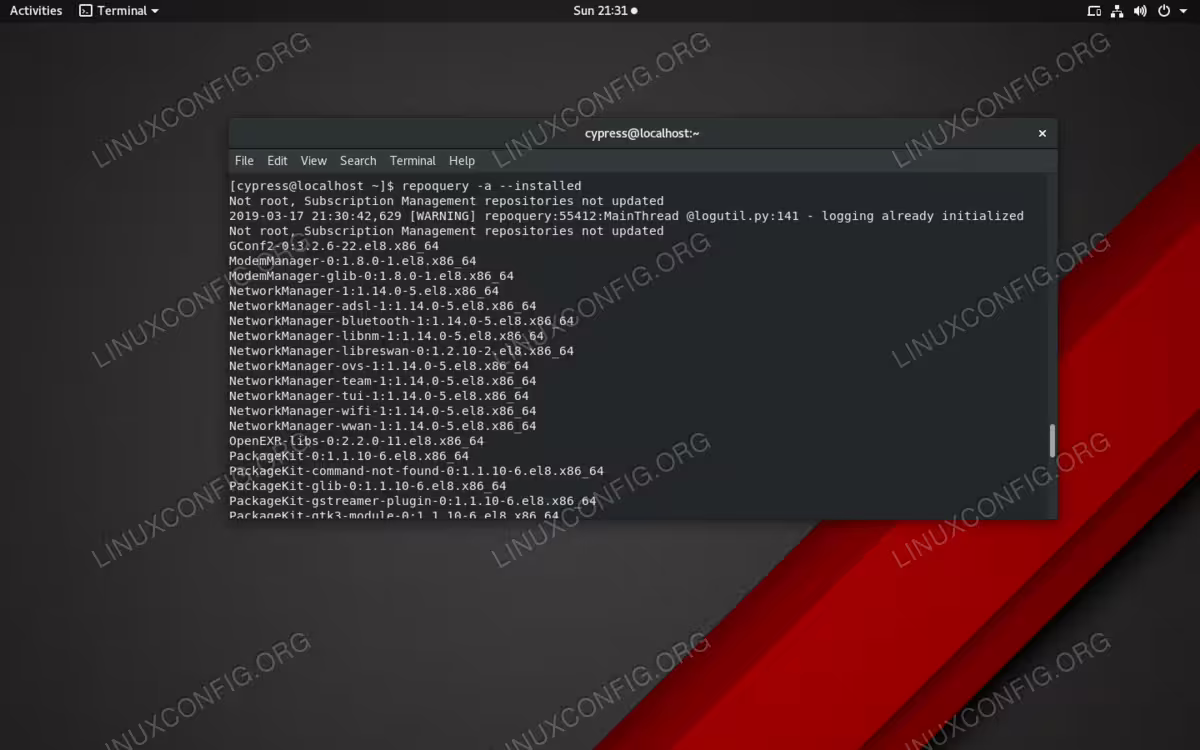Use the repoquery command to list all available packages in RHEL 8 / CentOS 8