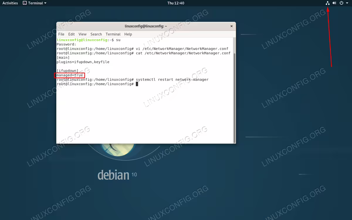 System network is now managed by the NetworkManager daemon