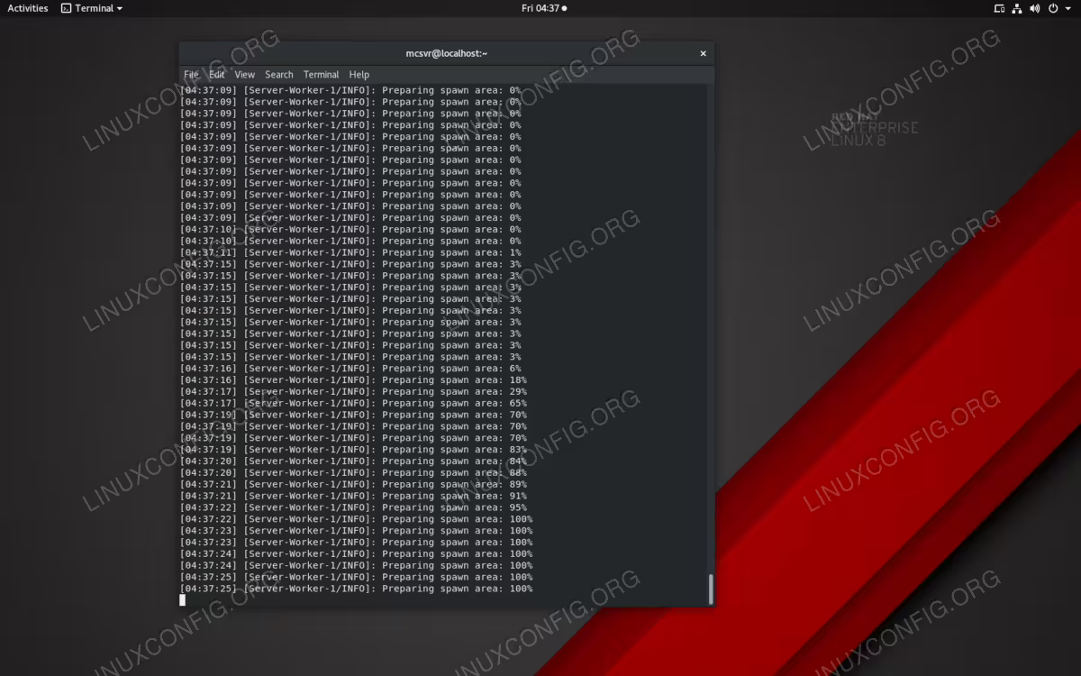A Minecraft server running on RHEL 8