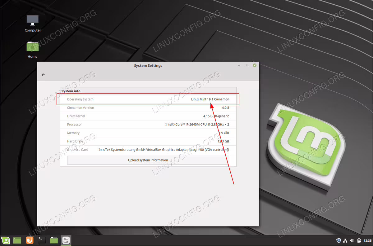 Checking a Linux Mint version from GUI Cinnamon desktop