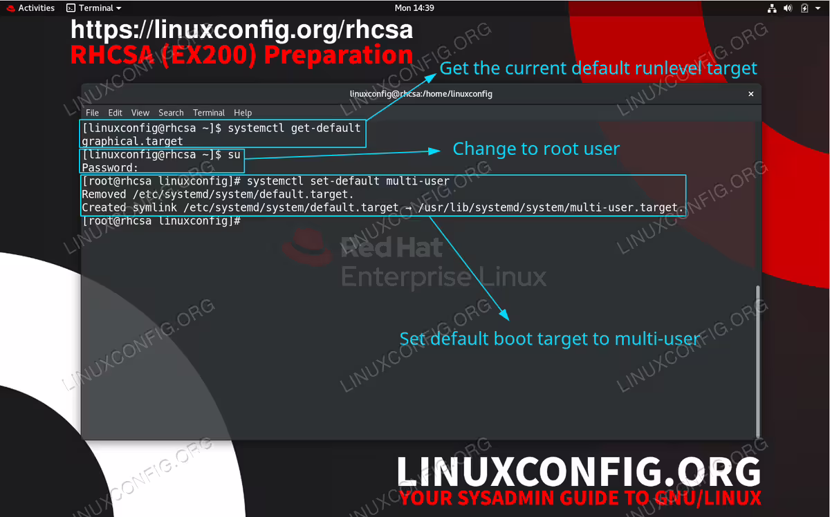 Change default runlevel target on RHEL 8 system