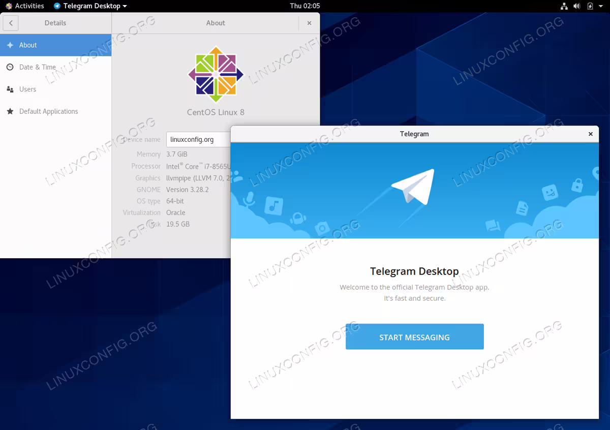 Telegram messenger on CentOS 8 Linux