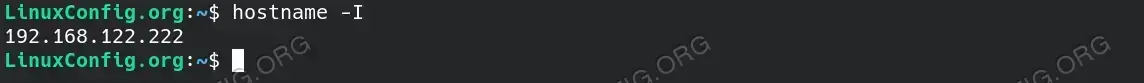 The hostname -I showing my local IP address