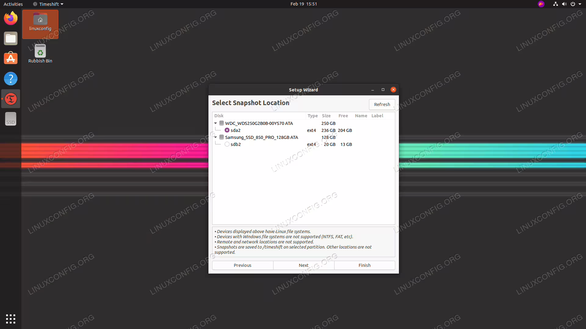 Select backup destination